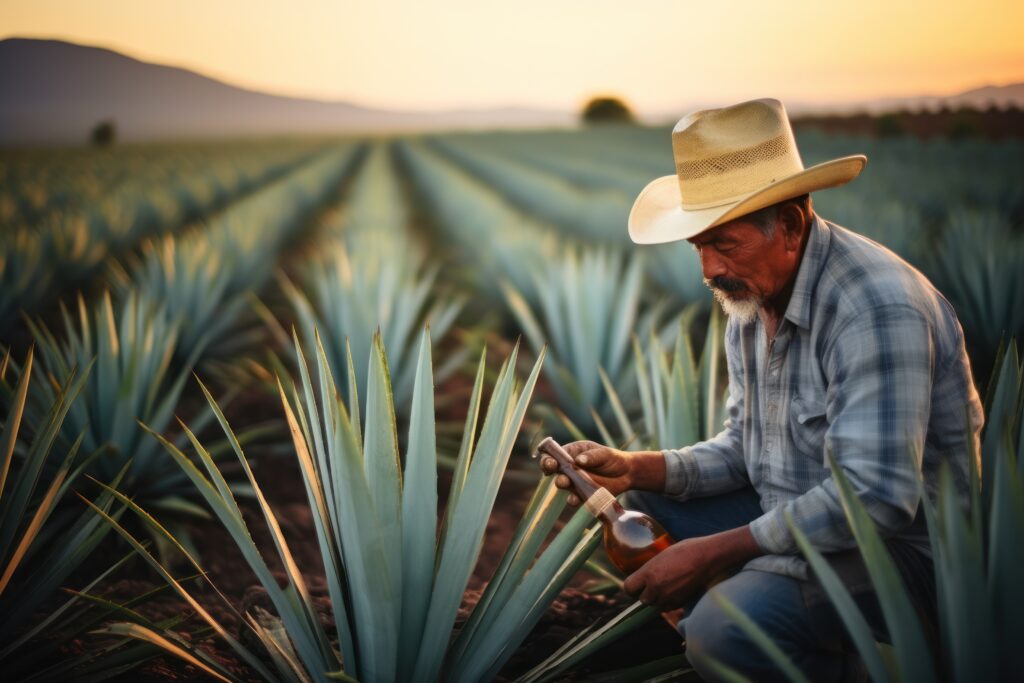 Cowboy sitting in Blue Agave Field